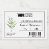 Aangepaste Logo en streepjescode Dill Microgreens Voedselcontainer Etiket (Enkel label)