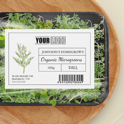 Aangepaste Logo en streepjescode Dill Microgreens Voedselcontainer Etiket