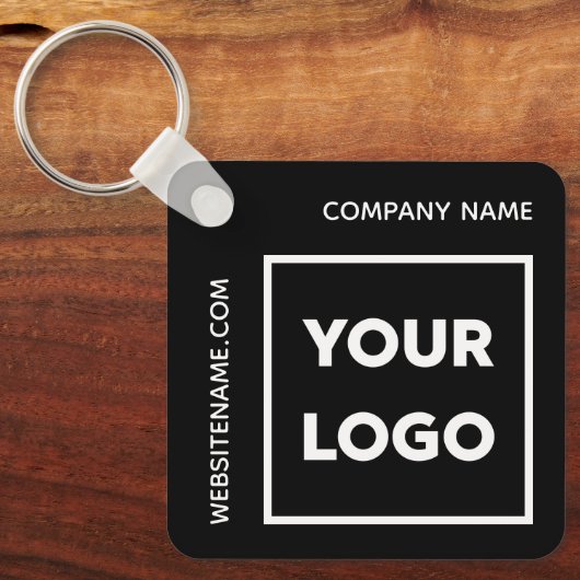 Aangepaste Logo en tekst Business Swag Black Sleutelhanger (Voorkant)