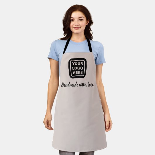 Aangepaste Logo en tekst Gepersonaliseerd beige zw Schort (Gedragen)