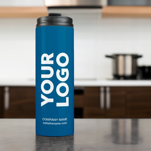 Aangepaste Logo en tekst op blauw Thermosbeker