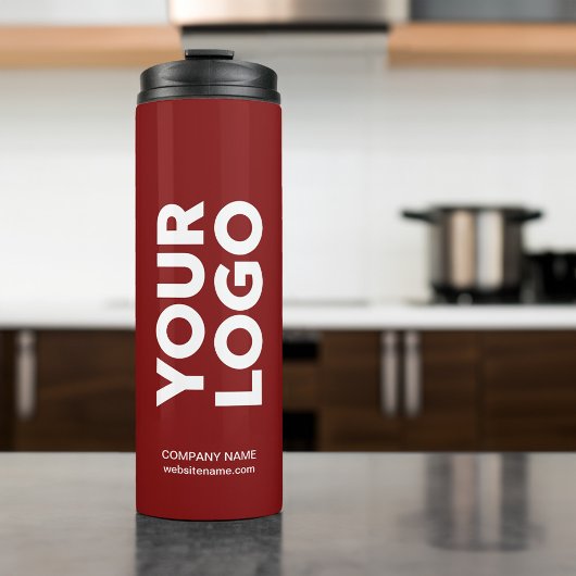 Aangepaste Logo en tekst op donkerrood Thermosbeker
