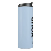 Aangepaste Logo en tekst op lichtblauw Thermosbeker (Gedraaid links)