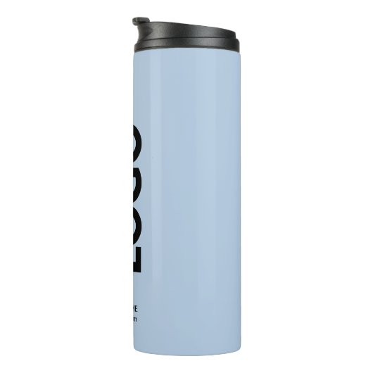 Aangepaste Logo en tekst op lichtblauw Thermosbeker (Geroteerd rechts)