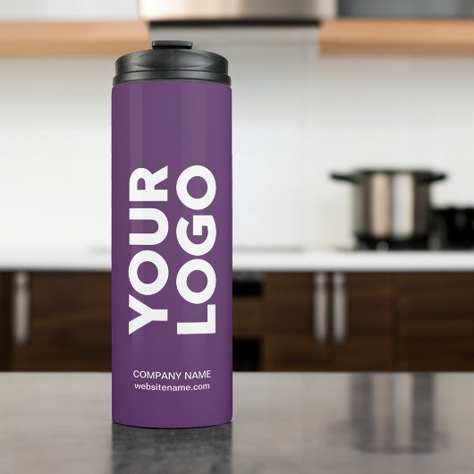 Aangepaste Logo en tekst op Paarse Thermosbeker