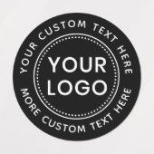 Aangepaste logo en tekst ronde zwarte stof kleding labels (Design 2)