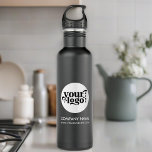 Aangepaste Logo en tekst zwart Waterfles<br><div class="desc">Aangepaste Logo en tekst Zwarte roestvrijstalen waterfles</div>