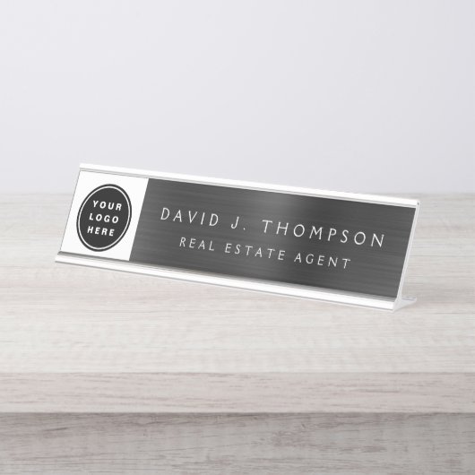 Aangepaste Logo Executive Black Professional Bureau Naambordje (Voorkant)