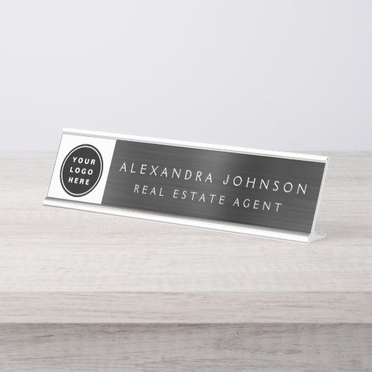 Aangepaste Logo Executive Black Professional Bureau Naambordje (Voorkant)