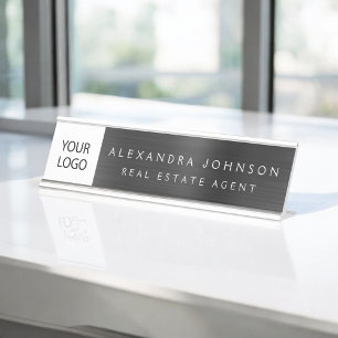 Aangepaste Logo Executive Black Professional Bureau Naambordje