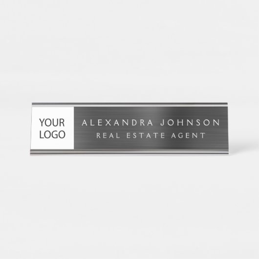 Aangepaste Logo Executive Black Professional Bureau Naambordje (Voorkant)