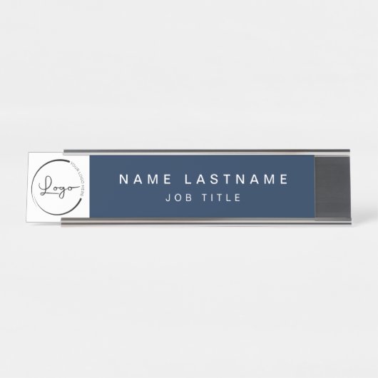 Aangepaste Logo Executive Navy Blue Professional Bureau Naambordje (Voorkant)