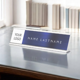 Aangepaste Logo Executive Navy Blue Professional Bureau Naambordje
