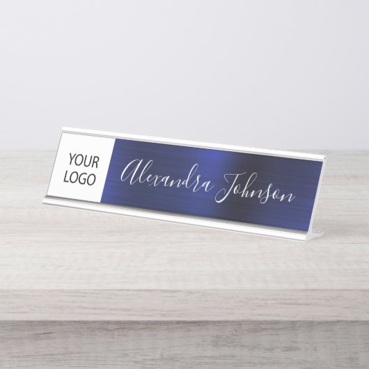 Aangepaste Logo Executive Navy Blue Professional Bureau Naambordje (Voorkant)