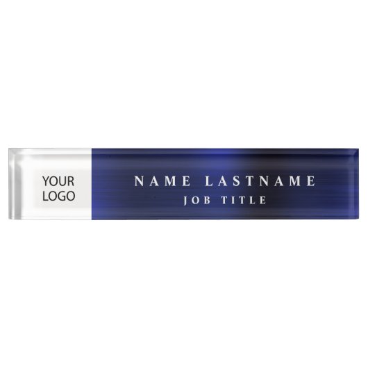 Aangepaste Logo Executive Navy Blue Professional Naambordje (Voorkant)