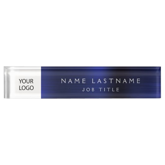 Aangepaste Logo Executive Navy Blue Professional Naambordje (Voorkant)