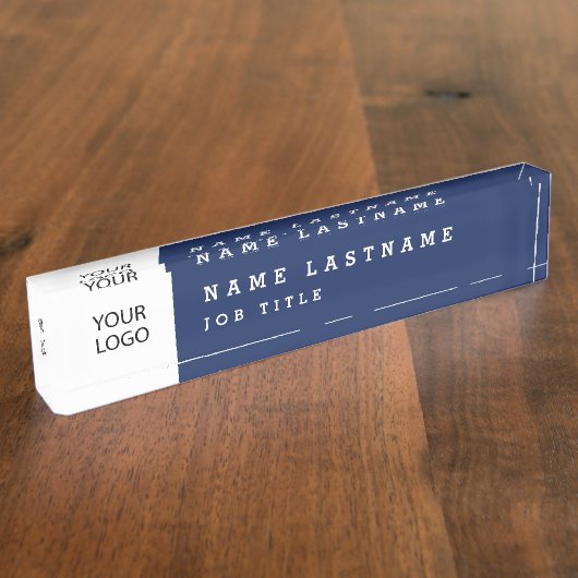 Aangepaste Logo Executive Navy Blue Professional Naambordje (Zijkant)
