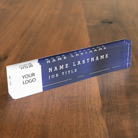 Aangepaste Logo Executive Navy Blue Professional Naambordje (Zijkant)