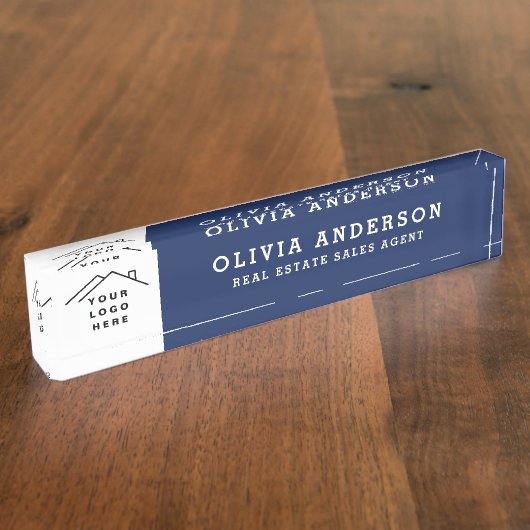 Aangepaste Logo Executive Navy Blue Professional Naambordje (Zijkant)