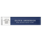 Aangepaste Logo Executive Navy Blue Professional Naambordje (Voorkant)