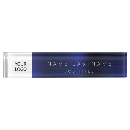 Aangepaste Logo Executive Navy Blue Professional Naambordje (Voorkant)