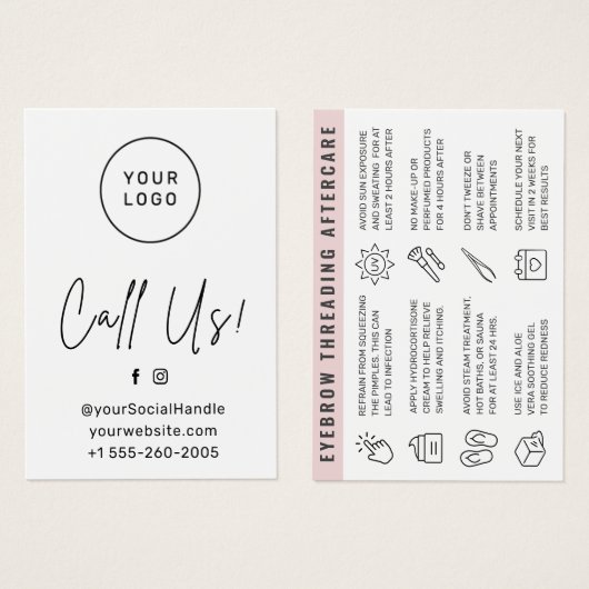 Aangepaste Logo Eyebrow Threading Aftercare Kaart (Voorkant /achterkant)