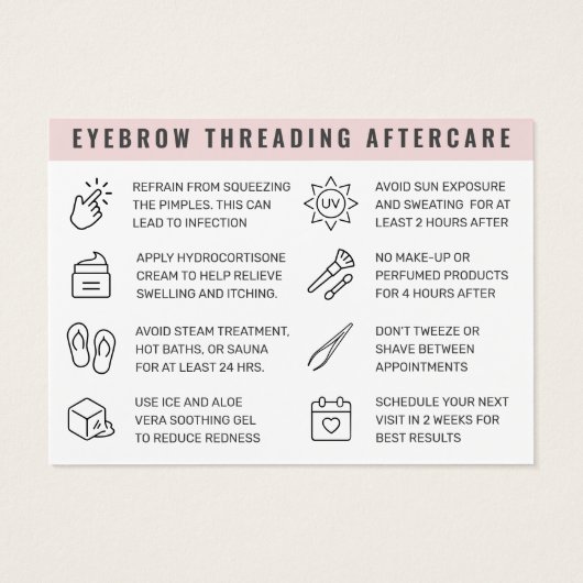 Aangepaste Logo Eyebrow Threading Aftercare Kaart (Achterkant)