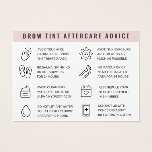 Aangepaste Logo Eyebrow Tint Aftercare Kaart (Achterkant)
