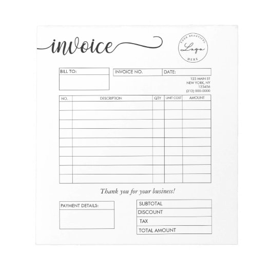 Aangepaste Logo factuur voor kleine bedrijven Noti Notitieblok (Voorkant)