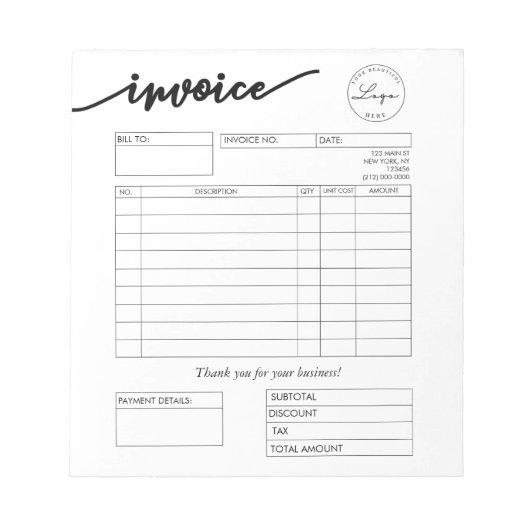 Aangepaste Logo factuur voor kleine bedrijven Notitieblok (Voorkant)