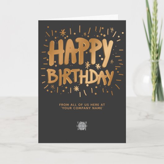 Aangepaste Logo Faux Gold 3d Happy Birthday Dark G Kaart (Voorkant)