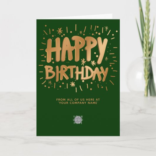 Aangepaste Logo Faux Gold 3d Happy Birthday Donker Kaart (Voorkant)