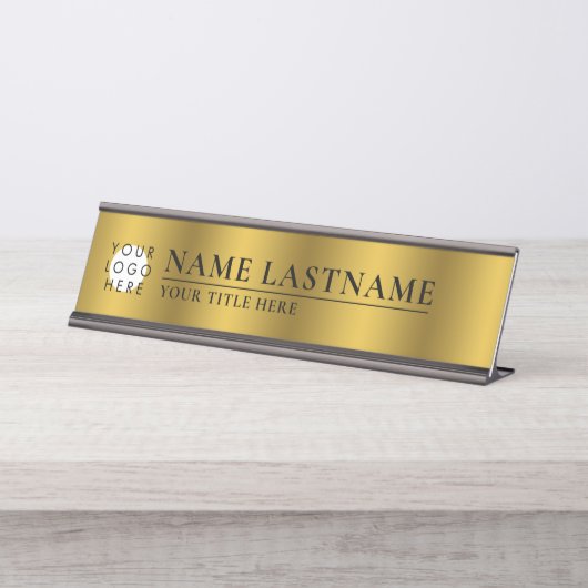 Aangepaste Logo Faux Gold Classy Elegant Bureau Naambordje (Voorkant)