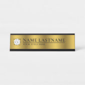 Aangepaste Logo Faux Gold Classy Elegant Bureau Naambordje (Voorkant)