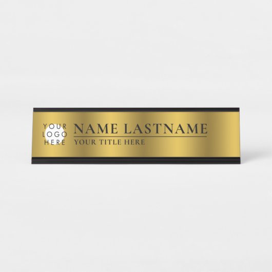 Aangepaste Logo Faux Gold Classy Elegant Bureau Naambordje (Voorkant)