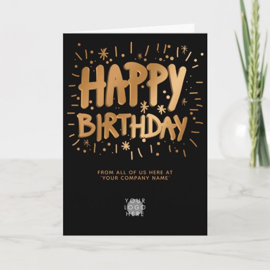 Aangepaste Logo Faux Gold Fun Happy Birthday Black Kaart (Voorkant)