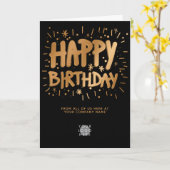 Aangepaste Logo Faux Gold Fun Happy Birthday Black Kaart (Gele Bloem)