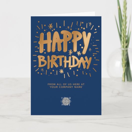 Aangepaste Logo Faux Gold Fun Happy Birthday Navy  Kaart (Voorkant)