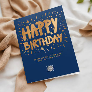 Aangepaste Logo Faux Gold Fun Happy Birthday Navy Kaart