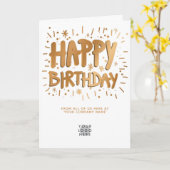 Aangepaste Logo Faux Gold Fun Happy Birthday White Kaart (Gele Bloem)