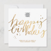 Aangepaste Logo Faux Gold Hand Script White Birthd Kaart (Voorkant)