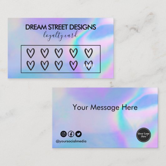 Aangepaste Logo faux holographic Hearts Loyalty-Ka Visitekaartje (Voorkant / Achterkant)