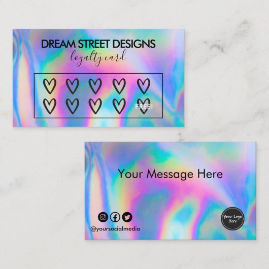 Aangepaste Logo faux holographic Hearts Loyalty-Ka Visitekaartje (Voorkant / Achterkant)