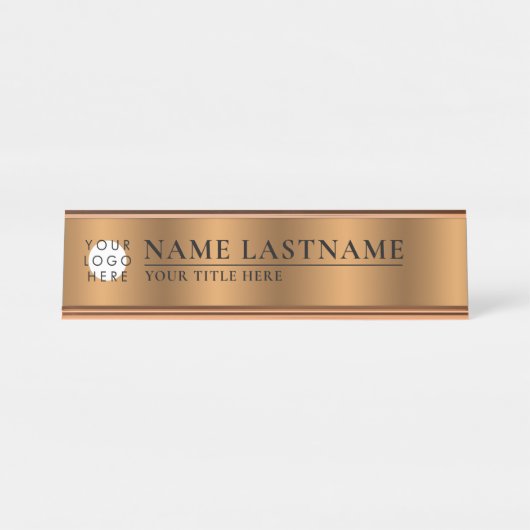 Aangepaste Logo faux koper klasje elegant Bronze Bureau Naambordje (Voorkant)