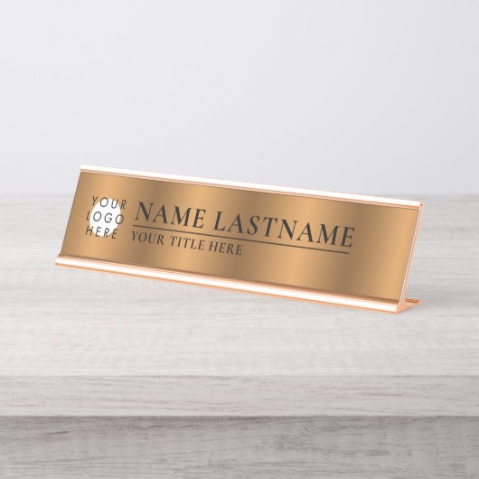 Aangepaste Logo faux koper klasje elegant Bronze Bureau Naambordje (Voorkant)