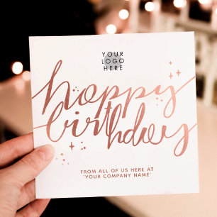 Aangepaste Logo Faux Roos Gold Script White Birthd Kaart
