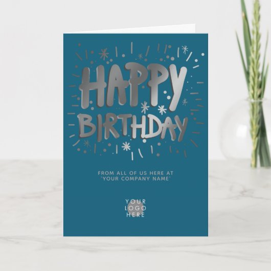 Aangepaste Logo Faux Silver Fun Blauwgroen Happy B Kaart (Voorkant)