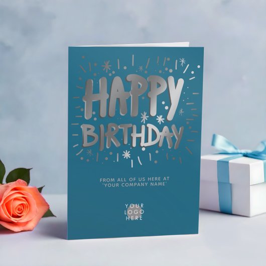 Aangepaste Logo Faux Silver Fun Blauwgroen Happy B Kaart