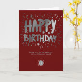 Aangepaste Logo Faux Silver Fun Burgundy Birthday Kaart (Gele Bloem)