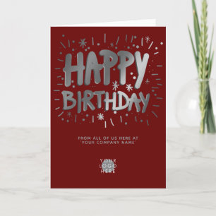 Aangepaste Logo Faux Silver Fun Burgundy Birthday Kaart